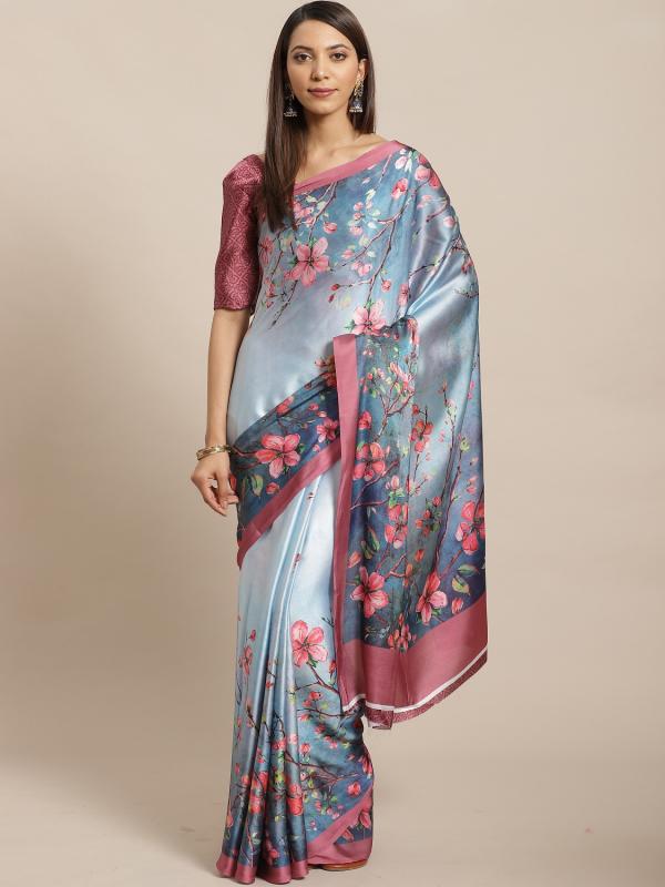 Apple Folwery 4-Satin-Crepe-Fancy-Saree